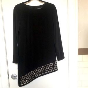 Black asymmetrical dress with chain hole detailing